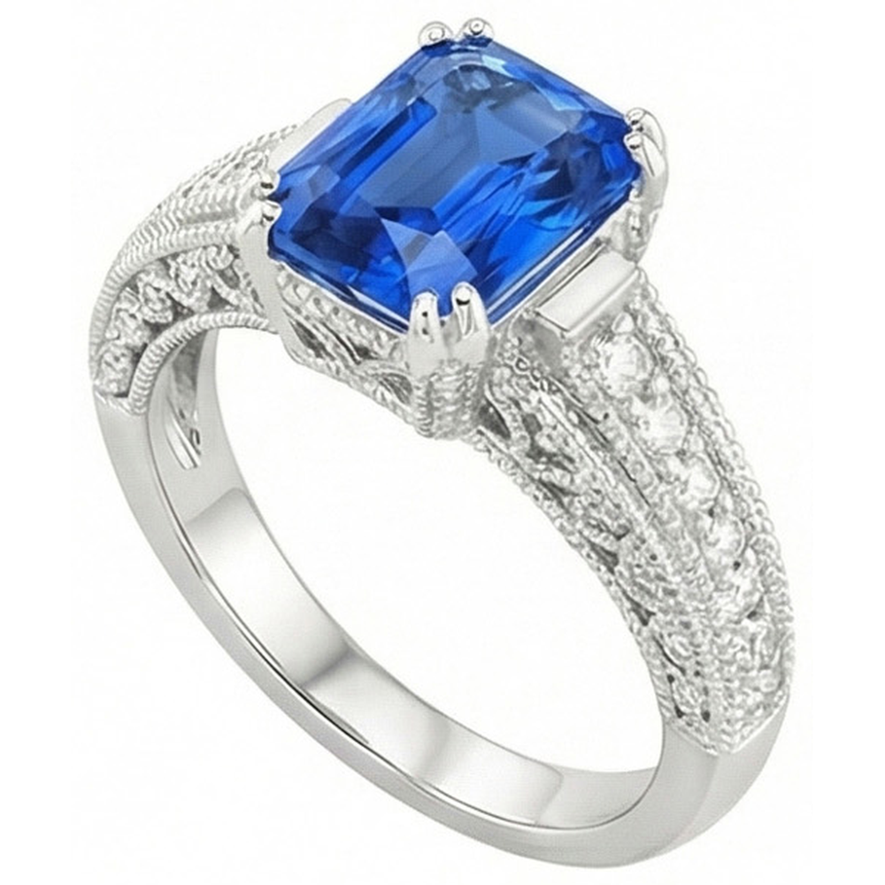 natural round sapphire 4ct ring close up detail