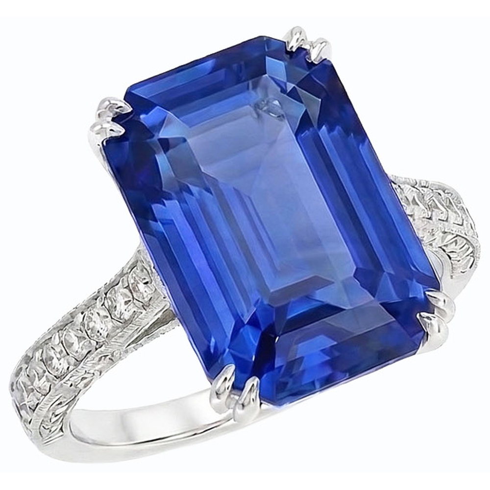 Antique Style Natural Earth Mined Diamond ( Not Lab Grown ) Emerald Blue Sapphire Ring Accented 8 Carats