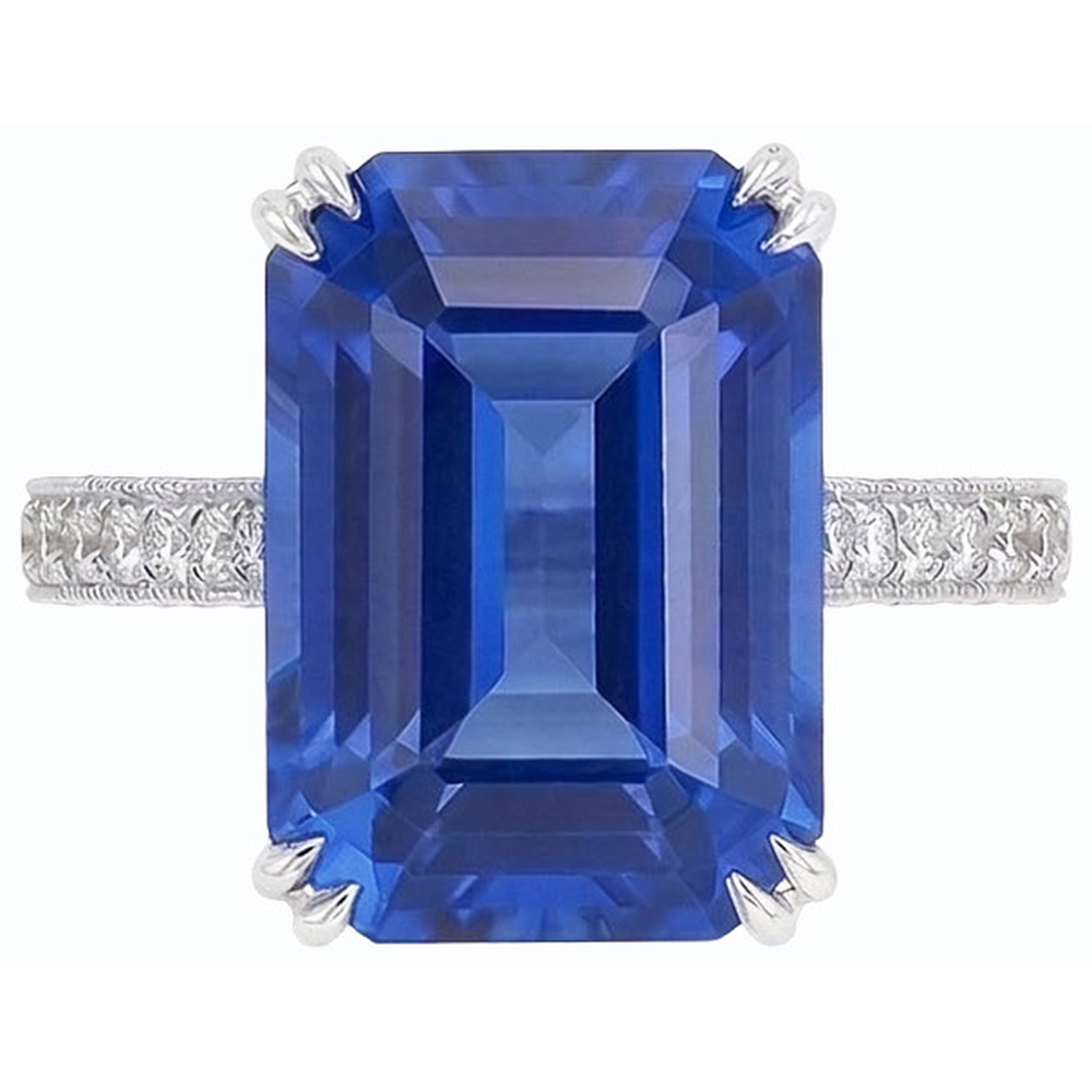 Antique Style Natural Earth Mined Diamond ( Not Lab Grown ) Emerald Blue Sapphire Ring Accented 8 Carats