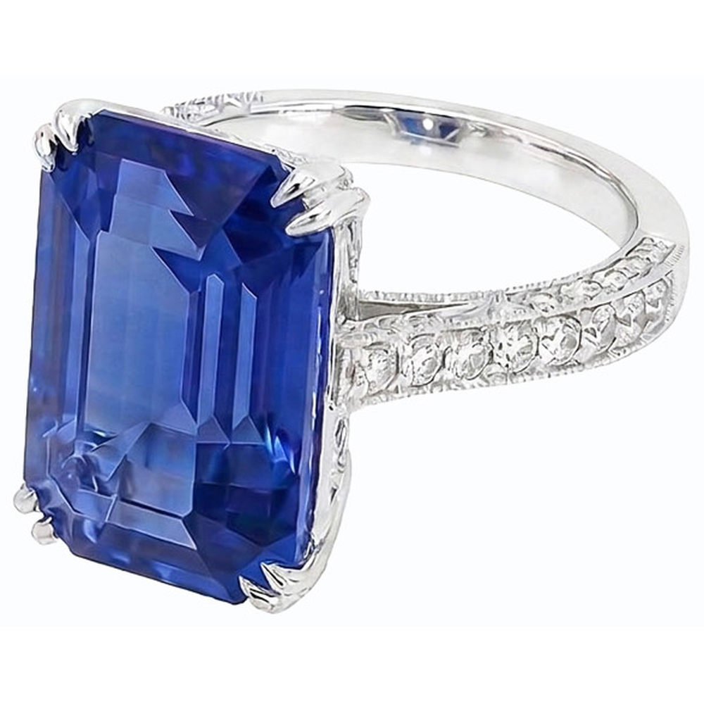 Antique Style Natural Earth Mined Diamond ( Not Lab Grown ) Emerald Blue Sapphire Ring Accented 8 Carats
