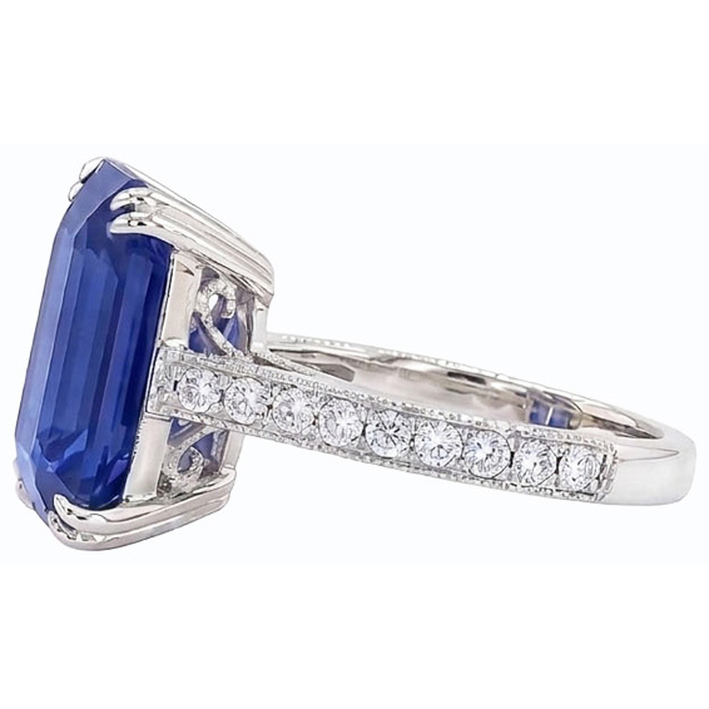 Antique Style Natural Earth Mined Diamond ( Not Lab Grown ) Emerald Blue Sapphire Ring Accented 8 Carats