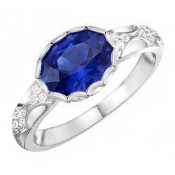 Antique Style Natural Earth Mined Diamond ( Not Lab Grown ) Ring Oval Ceylon Sapphire Stone Gold 3.75 Carats