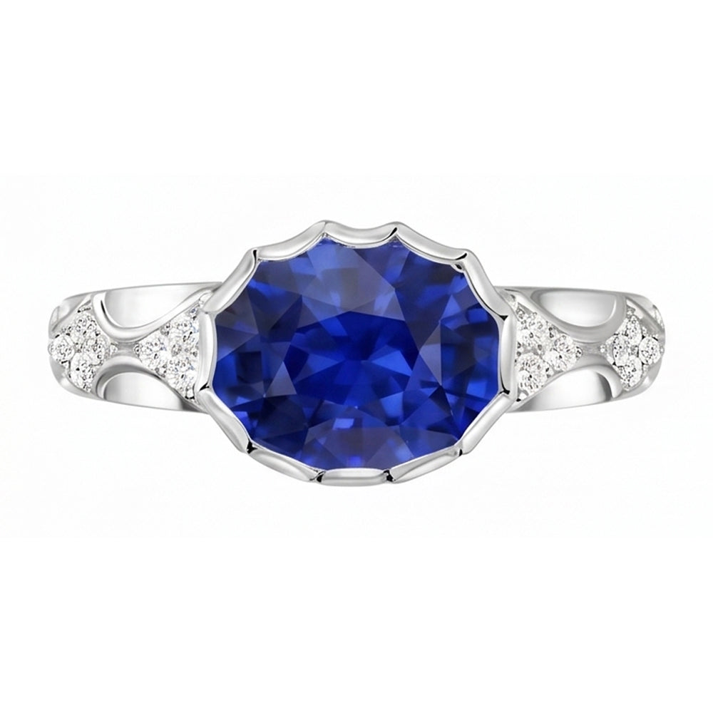 Antique Style Natural Earth Mined Diamond ( Not Lab Grown ) Ring Oval Ceylon Sapphire Stone Gold 3.75 Carats