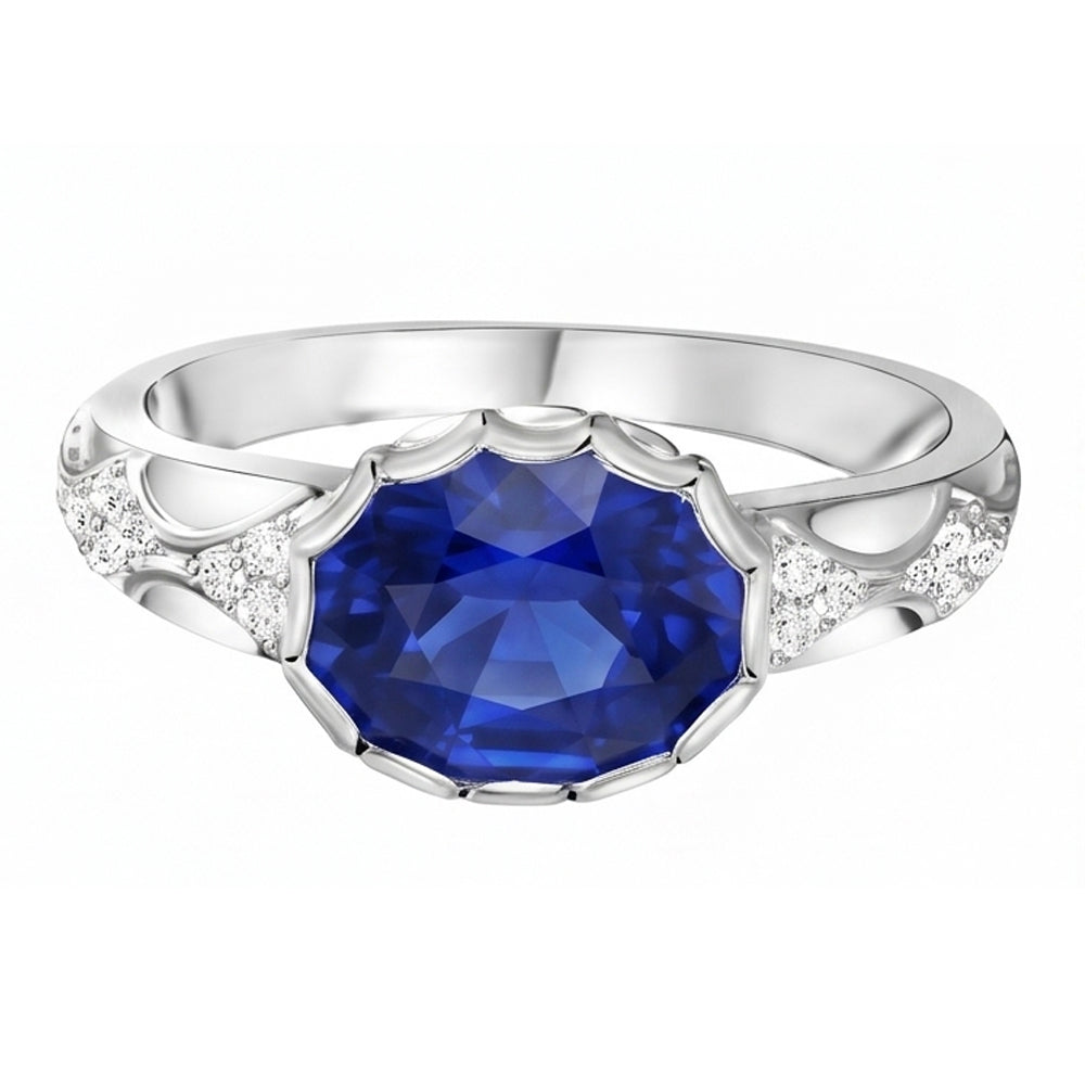Antique Style Natural Earth Mined Diamond ( Not Lab Grown ) Ring Oval Ceylon Sapphire Stone Gold 3.75 Carats
