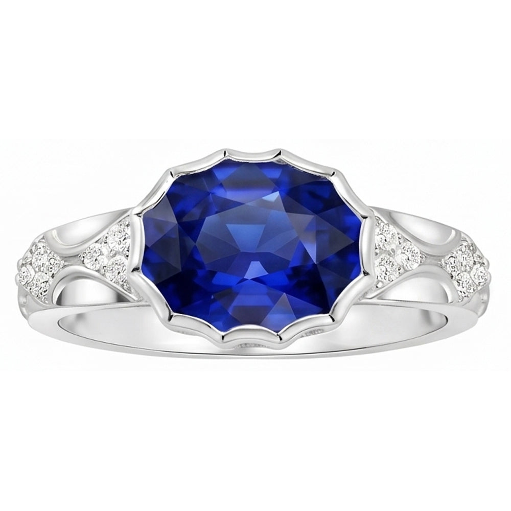 Antique Style Natural Earth Mined Diamond ( Not Lab Grown ) Ring Oval Ceylon Sapphire Stone Gold 3.75 Carats