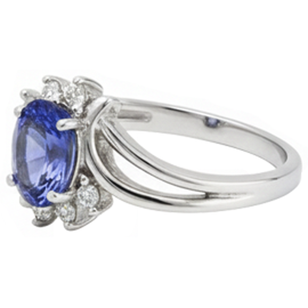 natural round tanzanite 2.05ct ring profile view