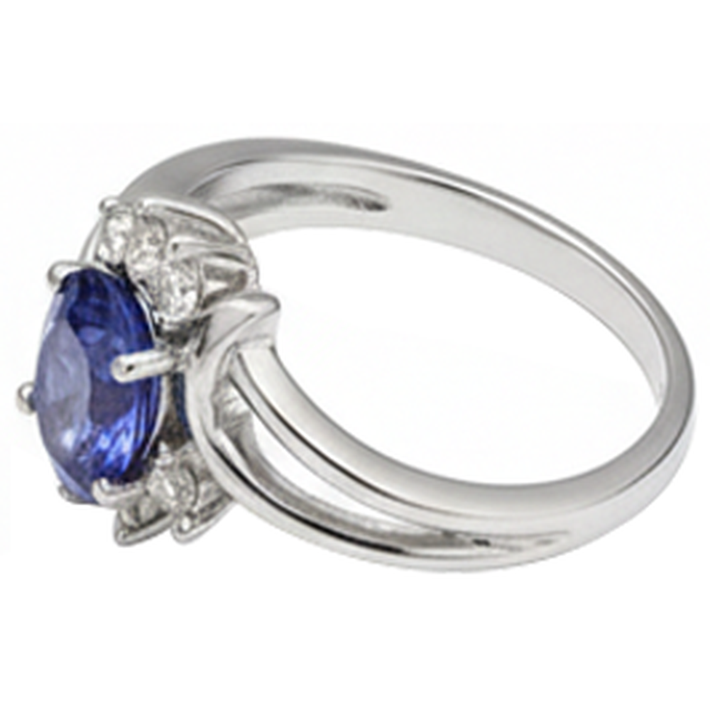 natural round tanzanite 2.05ct ring on white background