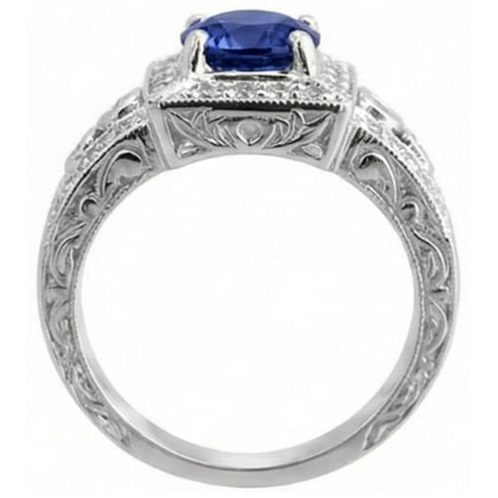Antique Style Tanzanite And Natural Earth Mined Diamond ( Not Lab Grown ) s Ring 2.79 Carats Wedding Jewelry