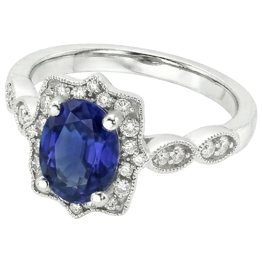 natural round sapphire 2.50ct ring close up detail