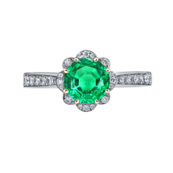 14 Karat Two Tone Gold Antique Emerald Gemstone Ring 2 ct