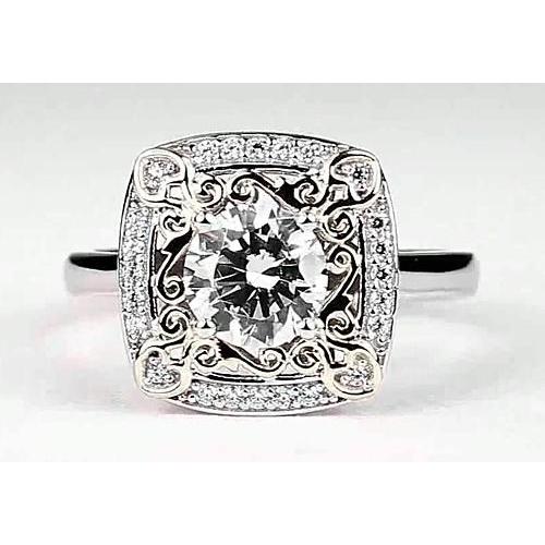 Antique Look Round Anniversary Ring 2 Carats Real Diamond White Gold 14K