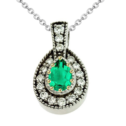 Antique Gemstone Pendant – Fine Emerald 1 ct Two-Tone 14K Gold