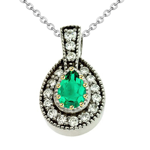 Genuine Fine Emerald Gemstone Pendant 1 ct Two-Tone 14K Gold – main view