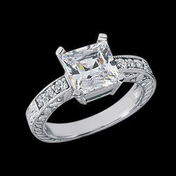 Antique Style 1.71 Carat Princess Real Diamond Engagement Ring White Gold