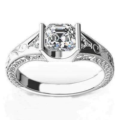 Antique Style 2.25 Ct Bezel Set Real Diamond Anniversary Ring Gold White