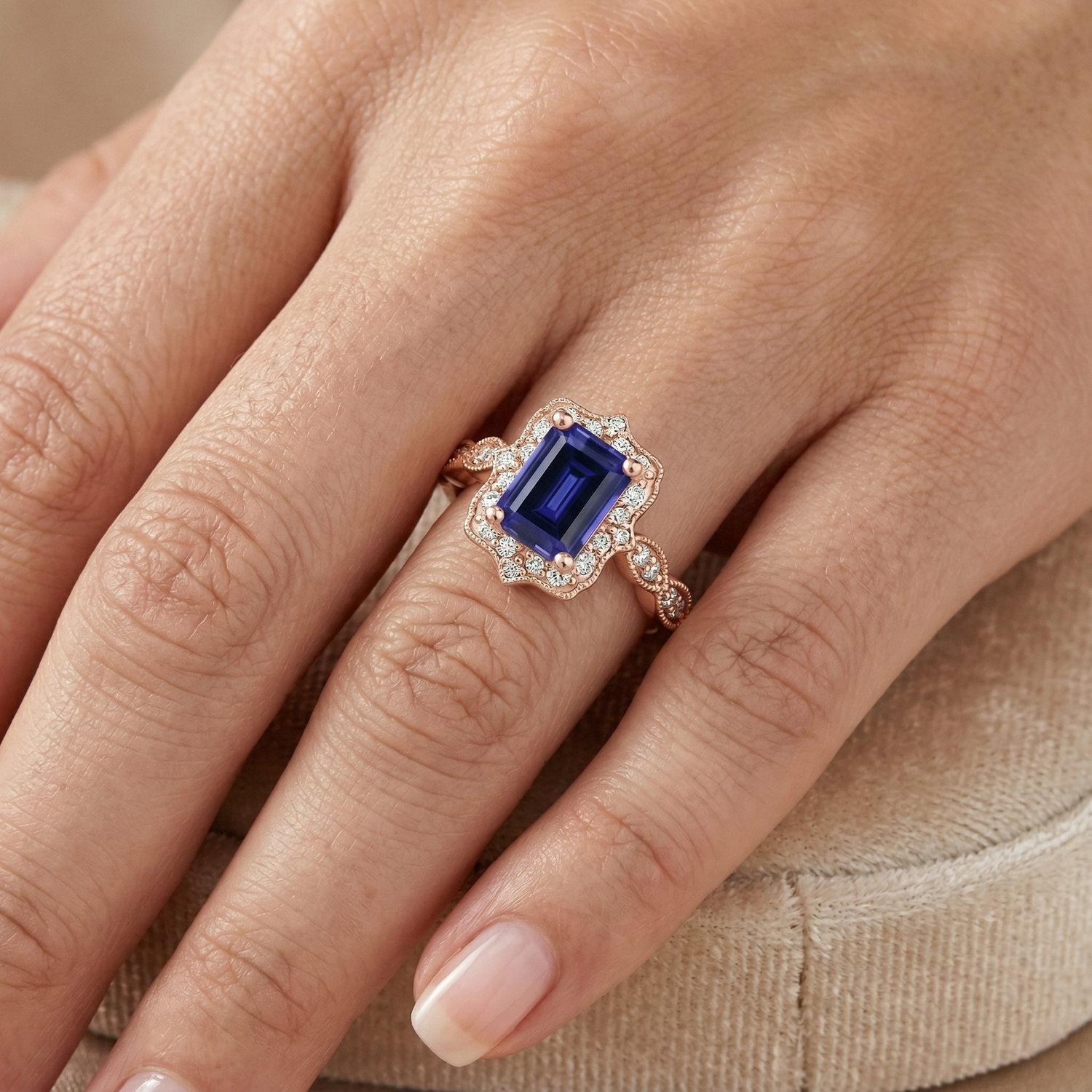 natural emerald sapphire 3ct ring with diamond accents