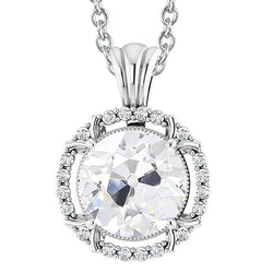 Antique Style Genuine Diamond Pendant Slide 6 Carats With Chain