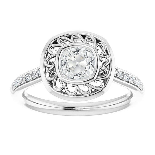 Antique Style Halo Cushion Real Old Cut Diamond Ring Bezel Set 3.65 Carats