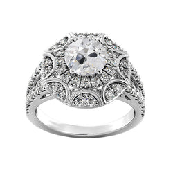 Antique Style Halo Old Cut Real Round Diamond Ring Split Shank 4.75 Carats