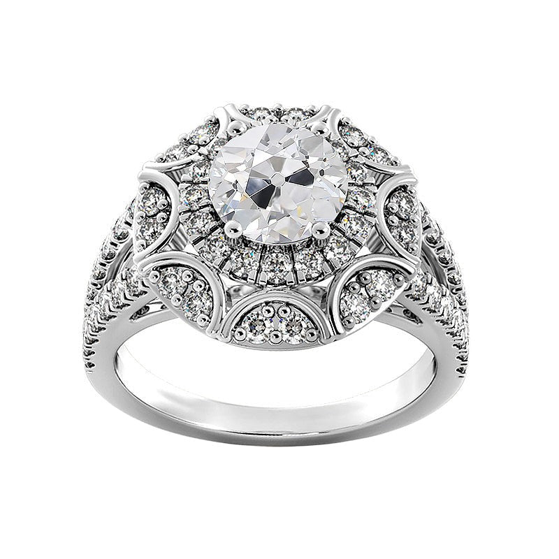 Antique Style Halo Old Cut Real Round Diamond Ring Split Shank 4.75 Carats