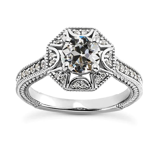 Antique Style Halo Old Miner Natural Diamond Ring Gold Filigree 4.25 Carats