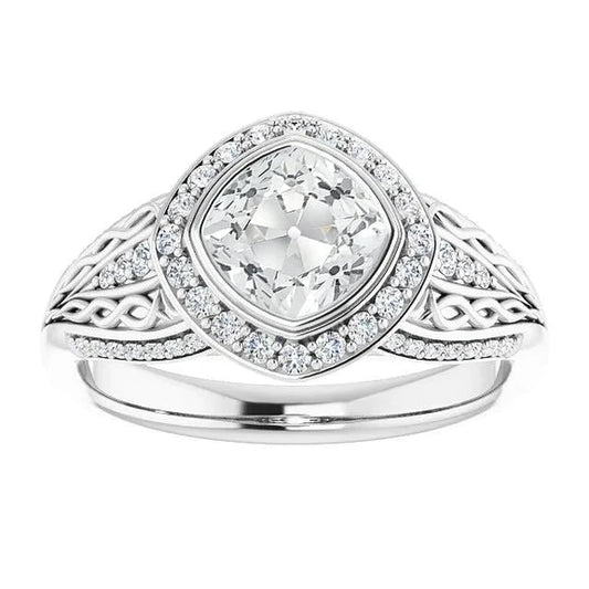 Antique Style Halo Ring Cushion Old Cut Genuine Diamond Bezel Set 7.75 Carats