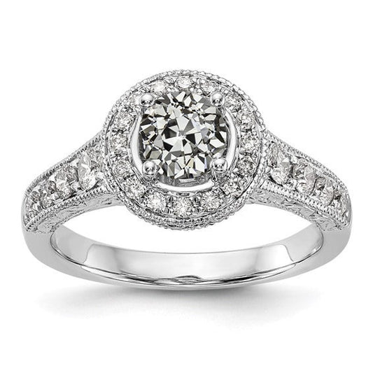 Antique Style Halo Ring Real Old Cut Diamond 3.25 Carats Milgrain Shank - Halo Ring-harrychadent.ca