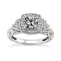 Antique Style Halo Round Old Cut Natural Earth Mined Diamond Ring 4 Carats White Gold