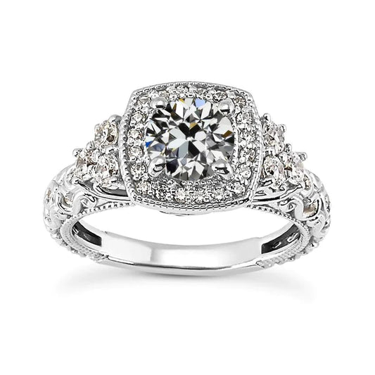 Antique Style Halo Round Old Cut Natural Diamond Ring 4 Carats White Gold