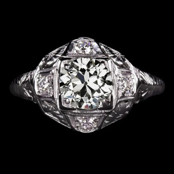 Antique Style Lady’s Ring Round Old Mine Cut Genuine Diamond 3 Carats