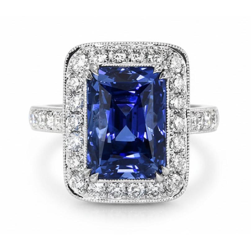 Antique Style Natural Earth Mined Diamond ( Not Lab Grown ) & Sri Lankan Sapphire Ring 9.50 Carats Gold 14K