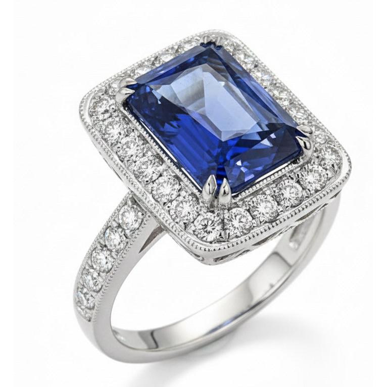 Antique Style Natural Earth Mined Diamond ( Not Lab Grown ) & Sri Lankan Sapphire Ring 9.50 Carats Gold 14K