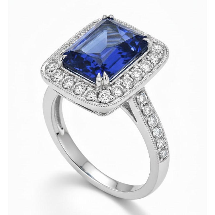 Antique Style Natural Earth Mined Diamond ( Not Lab Grown ) & Sri Lankan Sapphire Ring 9.50 Carats Gold 14K