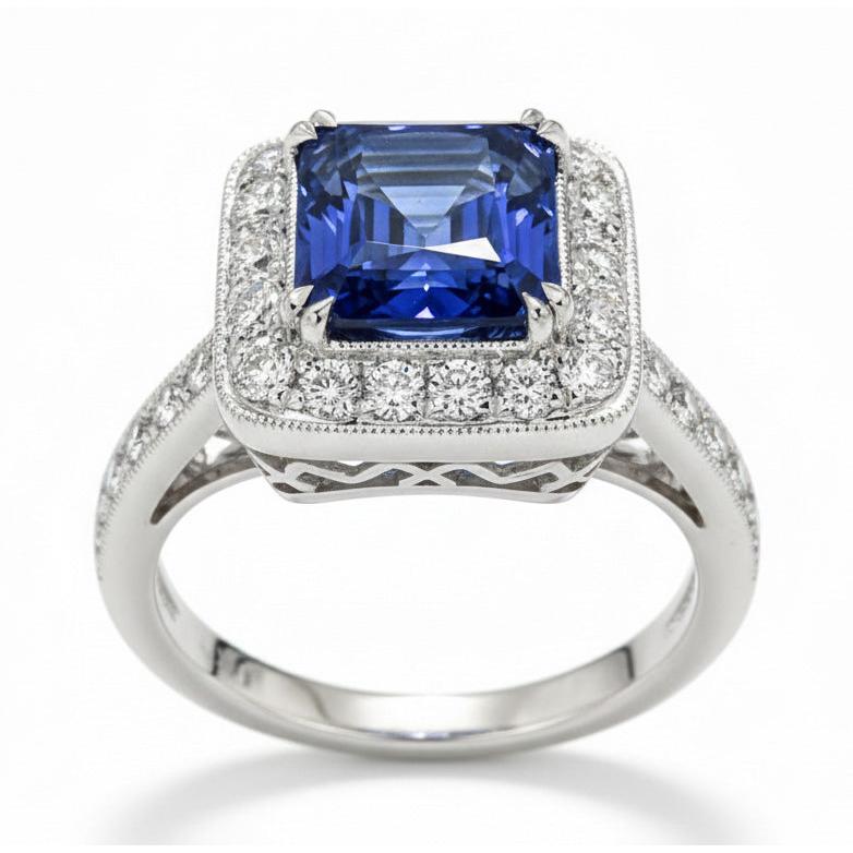 Antique Style Natural Earth Mined Diamond ( Not Lab Grown ) & Sri Lankan Sapphire Ring 9.50 Carats Gold 14K