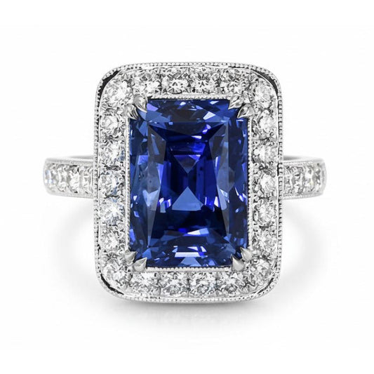 Antique Style IGI CERTIFIED Diamond & Sri Lanka Color Sapphire Ring 9.50 Carats Gold 14K