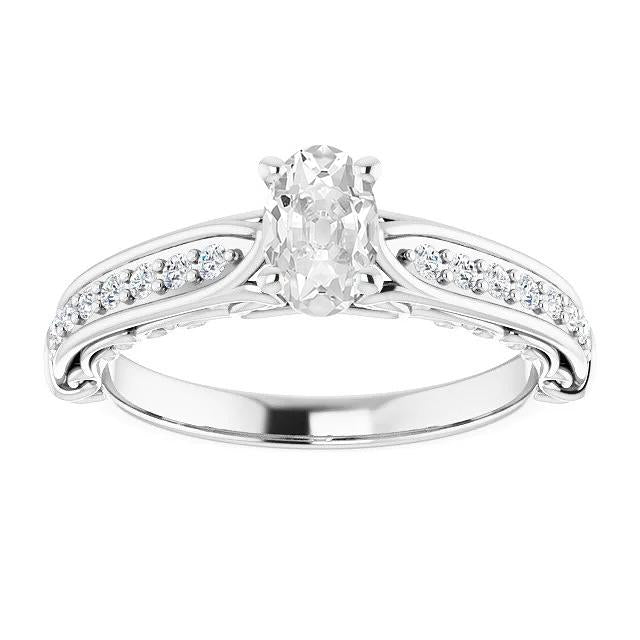 Antique Style Oval Old Cut Real Diamond Ring Surface Prong Set 4 Carats
