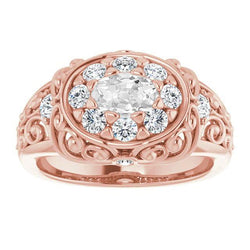 Antique Style Oval Old Miner Genuine Natural Earth Mined Diamond Ring 5.50 Carats Rose Gold