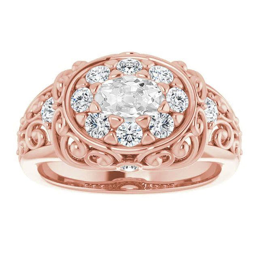 Antique Style Oval Old Miner Genuine Diamond Ring 5.50 Carats Rose Gold