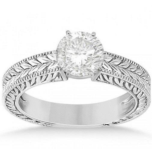 Antique Style Real Diamond Solitaire 2.50 Carat Wedding Ring 14K White Gold