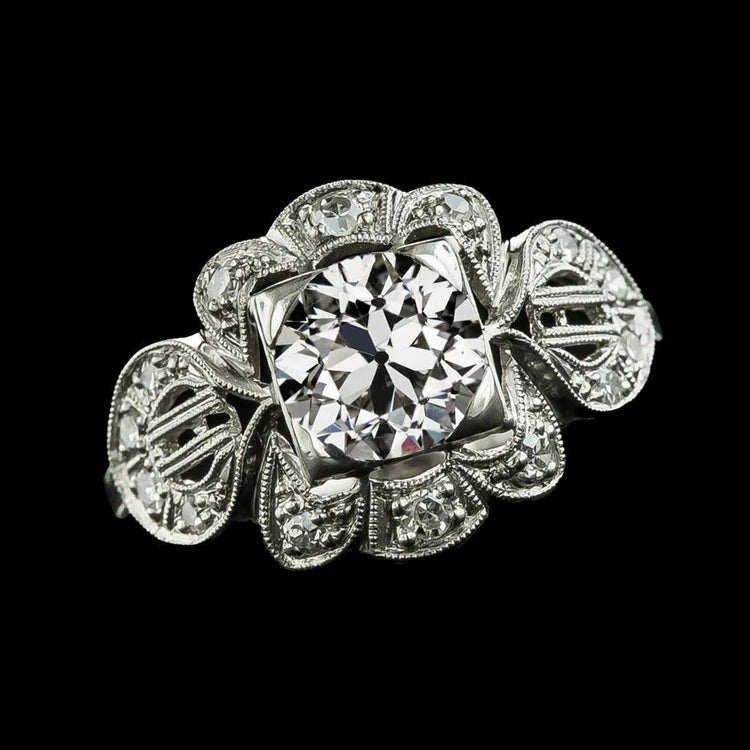 Antique Style Round Genuine Diamond Old Mine Cut Ring Milgrain 3 Carats