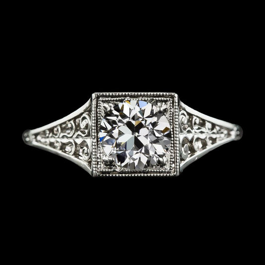 Antique Style Round Old Cut Genuine Diamond Solitaire Ring 2 Carats Filigree