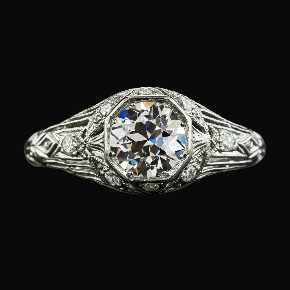 Antique Style Round Old Mine Cut Natural Diamond Ring 3 Carats Filigree