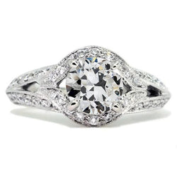 Antique Style Round Old Miner Real Natural Earth Mined Diamond Halo Ring 6 Carats 14K Gold