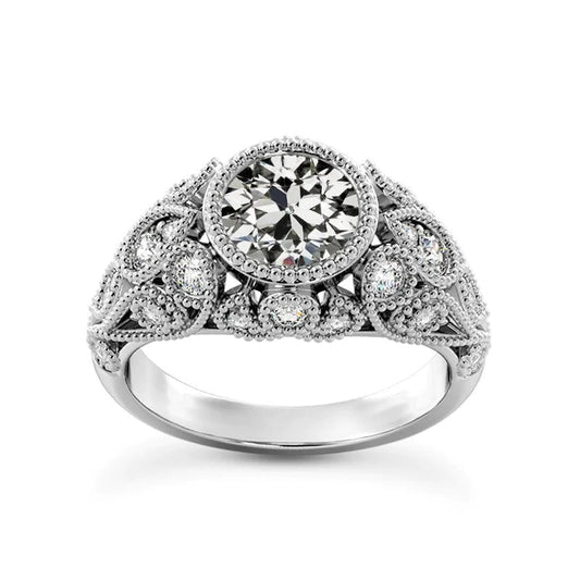 Antique Style Round Old Miner Real Diamond Wedding Ring 4 Carats Jewelry