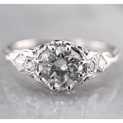 Antique Style Round Real Diamond Ring 2 Carats White Gold 14K