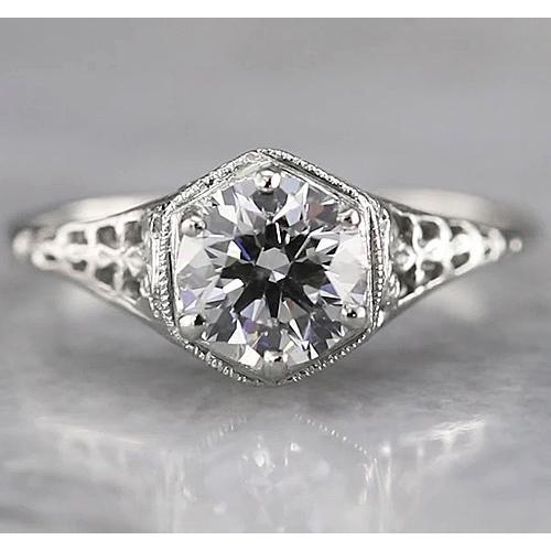 Antique Style Round Solitaire Natural Diamond Ring 1.50 Carats White Gold 14K