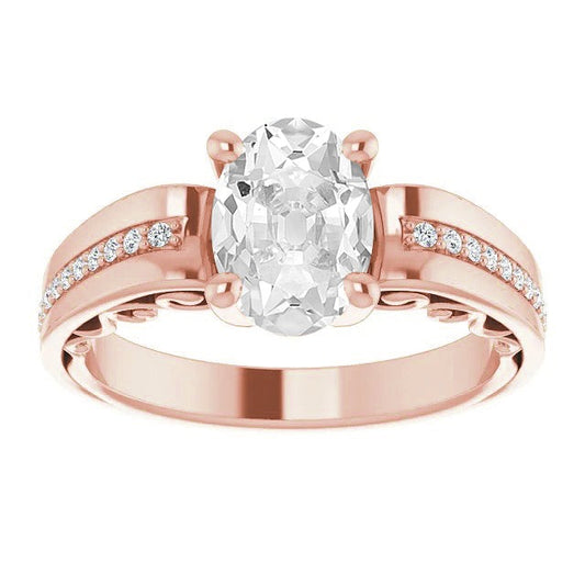 Antique Style Round & Oval Real Old Cut Diamond Ring Prong Set 5.75 Carats