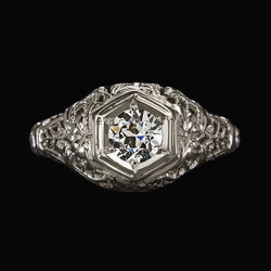 Antique Style Solitaire Ring Old Cut Real Diamond 1.50 Carats Filigree
