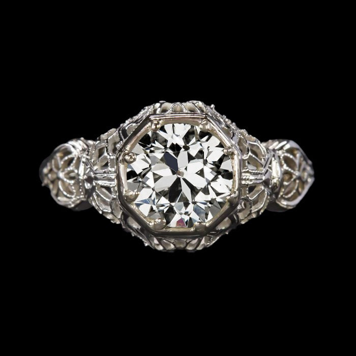 Antique Style Solitaire Ring Round Real Old European Diamond 2.50 Carats - Solitaire Ring-harrychadent.ca