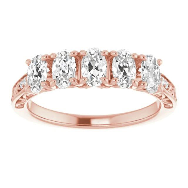Antique Style Half Eternity Band Oval Old Cut Lab Grown Diamond 7.75 Carats